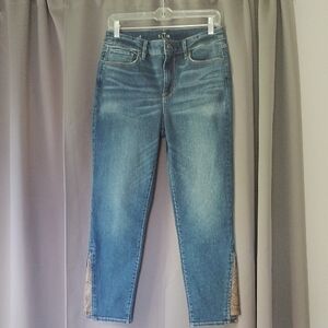 Women's Cropped Blue Jeans with Mesh Accents